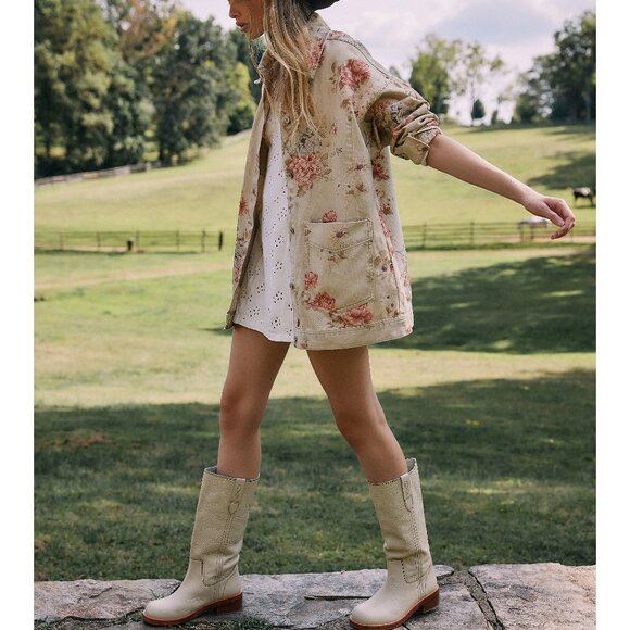 Free People Floral Jean Jacket - Cream and Pink - Picture 6 of 14